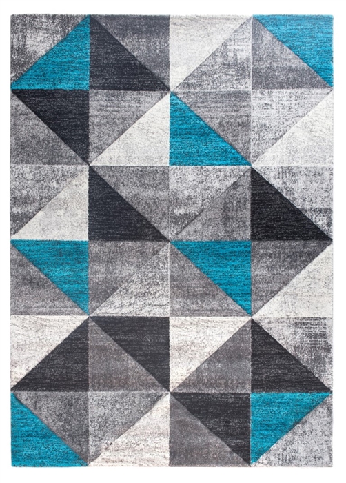 Teal Grey Geometric Triangles Rug - Impulse Triad