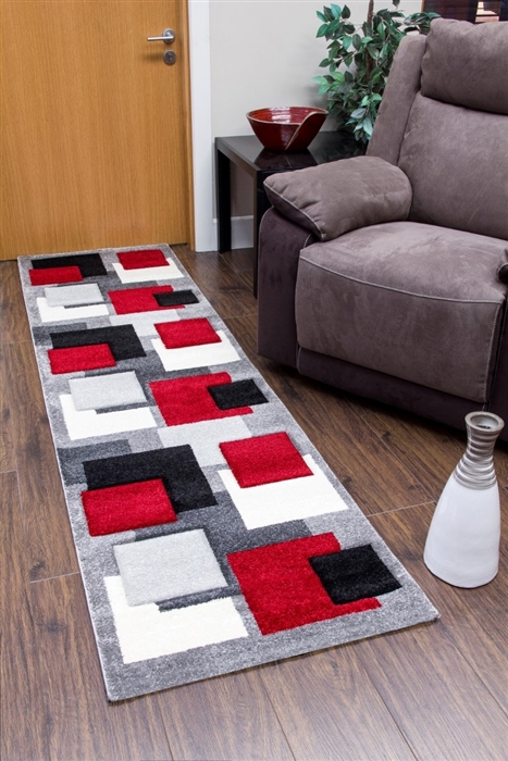 Tempo-squares-Runner Rug-Black-Red