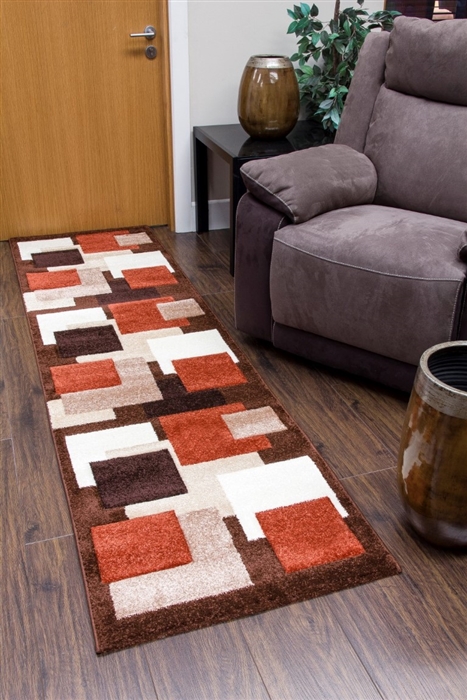 Tempo-squares-Runner Rug-Brown-Terra