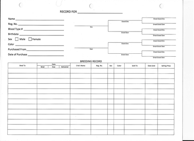 Pack of Record Forms - Health and Breeding Records