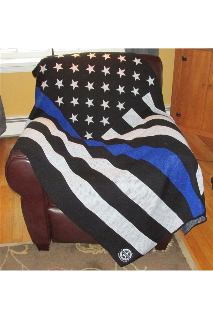 FBI Blue Line Flag Knit Throw