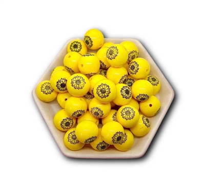 Yellow Sunflower 20MM Bubblegum Beads (Pack of 3)