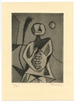 Rufino Tamayo signed numbered original etching "Hombre contemplando la luna"