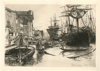 Otto Henry Bacher original etching View in Venice
