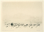 George Elbert Burr "A Mirage" signed etching / drypoint, trial proof