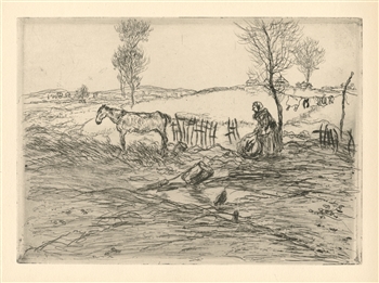 Jean-Francoise Raffaelli original etching "La terrain perdu"
