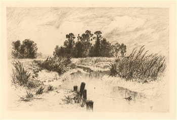 Thomas Moran "Passaic Meadows" original etching