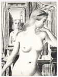 Paul Delvaux original lithograph "La Reflection"