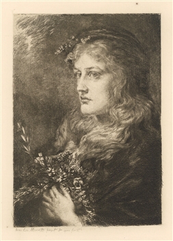 Anna Lea Merritt original etching "Ophelia"