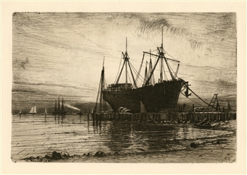 Henry Farrer original etching "Sunset, Gowanus Bay"