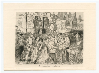 Robert Frederick Blum "A London Suburb" original etching