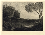 Jean-Baptiste Corot etching "Soleil Couchant" on japon paper