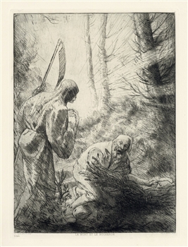 Alphonse Legros original etching "La Mort et le Bucheron"