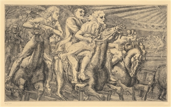 Reginald Marsh original etching "Wooden Horses"