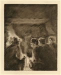 Camille Pissarro etching "La veillee"