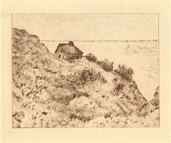 Claude Monet etching Cabane de douanier a Pourville, Monet Impressionist art 1892 L'Art Impressionniste