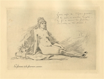 Felicien Rops engraving femme a la fourrure assise