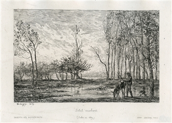 Charles Daubigny "Soleil Couchant" original etching