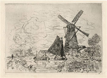 Johan Barthold Jongkind original etching "Near Rotterdam"