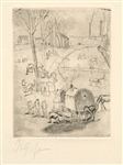 Rudolf Grossmann "Zigeunerwagen" signed original etching