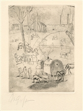Rudolf Grossmann Gypsy Wagon signed original etching