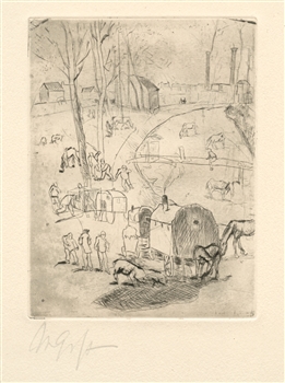 Rudolf Grossmann Gypsy Wagon signed original etching