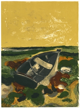 Andre Minaux original lithograph "La barque echouee"