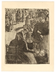 Camille Pissarro "Marche aux Legumes, a Pointoise" original etching