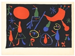 Joan Miro "Personnages sur un fond noir" pochoir, 1949