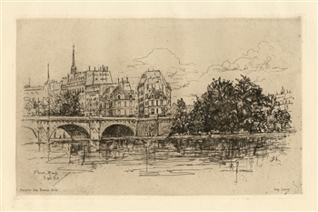 Frank Laing original etching "Le Pont-Neuf"