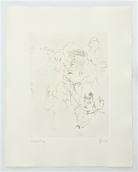 Jack Levine signed original etching "Tunbridge Girls with McHeath in Flight"