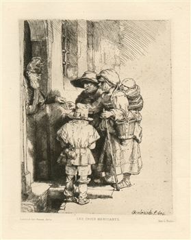 Rembrandt van Rijn (after) "Beggars Receiving Alms" etching