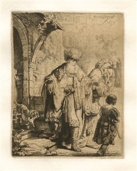 Rembrandt van Rijn (after) "Abraham Casting out Hagar and Ishmael" etching