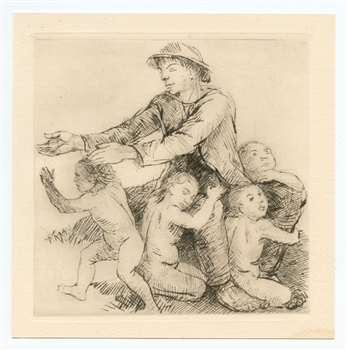 Adolf Schinnerer etching Kinderhirte