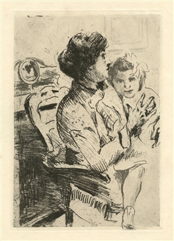 Lovis Corinth original etching "Mutter und Kind"