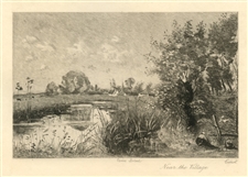 Jean-Baptiste Corot etching "Near the Village"