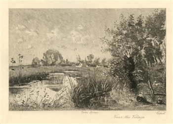 Jean-Baptiste Corot etching "Near the Village"