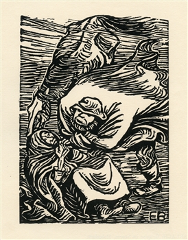 Ernst Barlach "Gruppe in Sturm" original woodcut