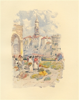 Childe Hassam chromolithograph "The Rialto"