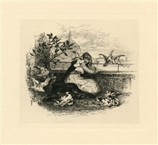 Walter Shirlaw original etching "Hilda and the Doves"