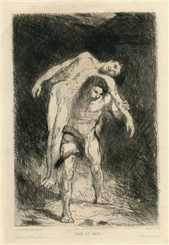 Alexandre Falguiere original etching "Cain and Abel"