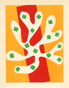 Henri Matisse pochoir "Algue blanche sur fond orange et rouge"
