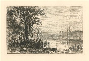 Eliza Pratt Greatorex original etching Pond At Cernay-La-Ville