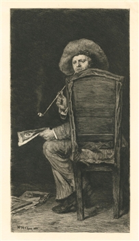 William Merritt Chase "The Smoker" etching Portrait of Frank Duveneck