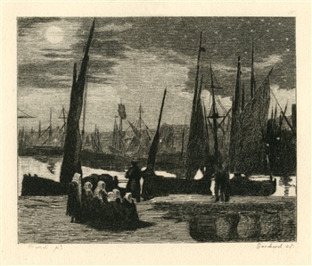 Edouard Manet etching Clair de Lune sur Le Port de Boulogne