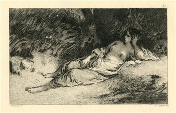 Jean-Francois Millet etching Femme couchee