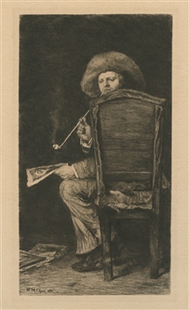 William Merritt Chase "The Smoker" etching (Portrait of Frank Duveneck