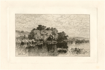 Albert Fitch Bellows original etching "Mill Pond At Windsor, Connecticut"