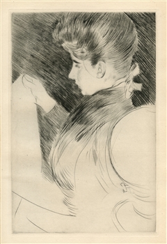 Paul CÃ©sar Helleu original drypoint "Femme lisant -- de profil"