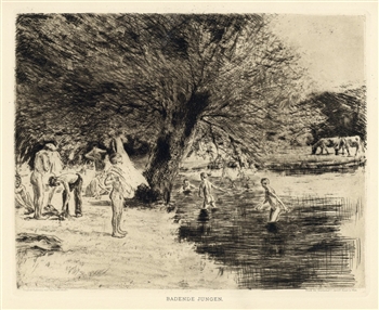 Max Liebermann original etching Badende Jungen